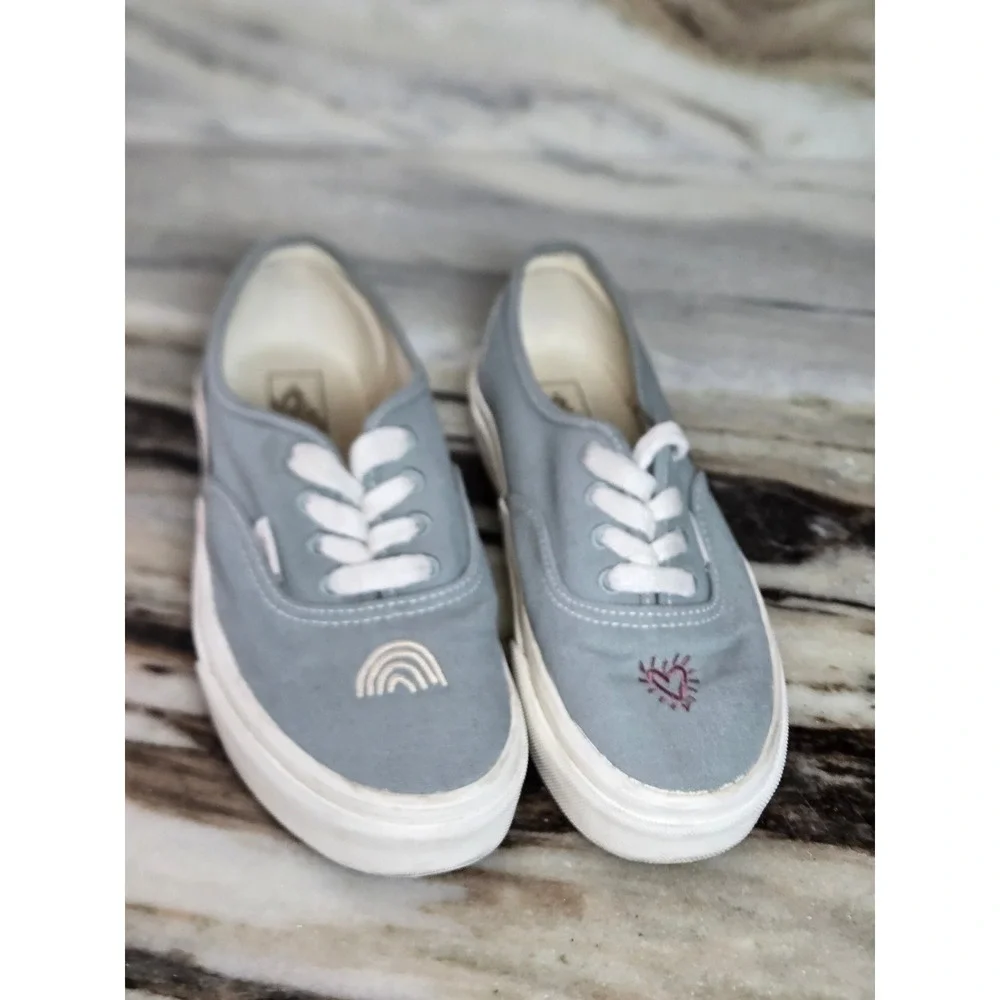 Vans Authentic‎ Eco Theory Blue Grey Embroidered Peace Leaf Mens 4.5 Womens 6.0